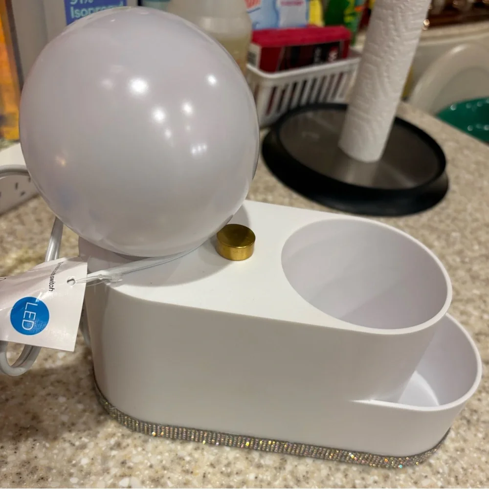 White LED Lamp,Vanity Organizer with Rhinestone Trim